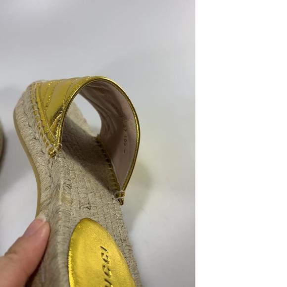 Gold Metallic GG logo Jute Classic Pool Slide Espadrilles D684 - Picture 8 of 12